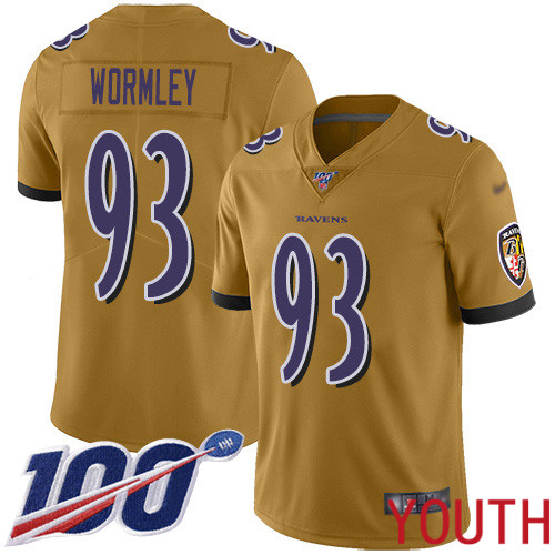 Baltimore Ravens Limited Gold Youth Chris Wormley Jersey NFL Football #93 100th Season Inverted Legend